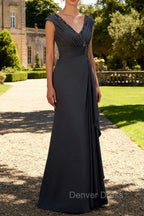 Steel Grey Mermaid Ruffle Chiffon Mother of The Bride Dress