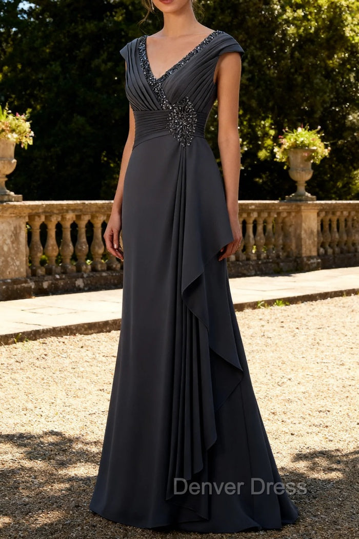 Steel Grey Mermaid Ruffle Chiffon Mother of The Bride Dress
