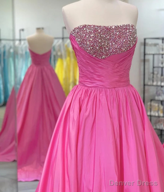 Strapless A Line Long Prom Dresses with Beading Secondary image