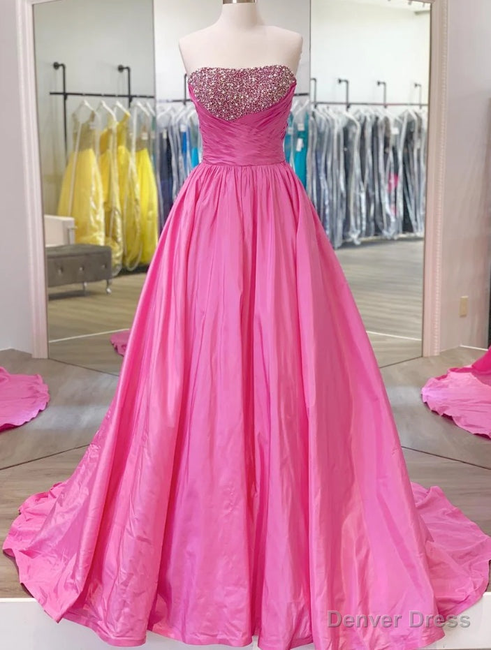 Strapless A Line Long Prom Dresses with Beading Main image