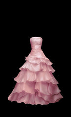 Strapless A Line Ruffle Long Prom Dress Layered Wedding Dresses
