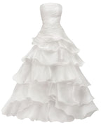 Strapless A Line Ruffle Long Prom Dress Layered Wedding Dresses