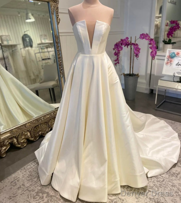 Strapless A Line Satin Wedding Dresses Main image