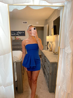 Unique Blue Strapless Short Homecoming Dresses