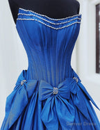 Strapless Ball Gowns Long Prom Dresses with Beading and Bow