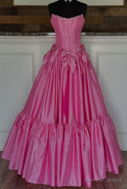 Strapless Ball Gowns Long Prom Dresses with Beading and Bow