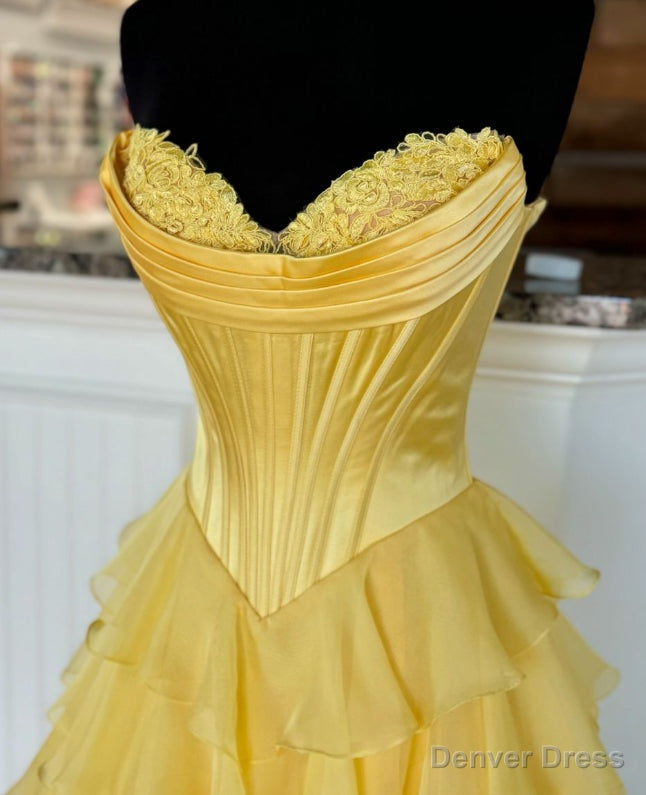 Strapless Ball Gown Long Prom Dress with Ruffle Skirt