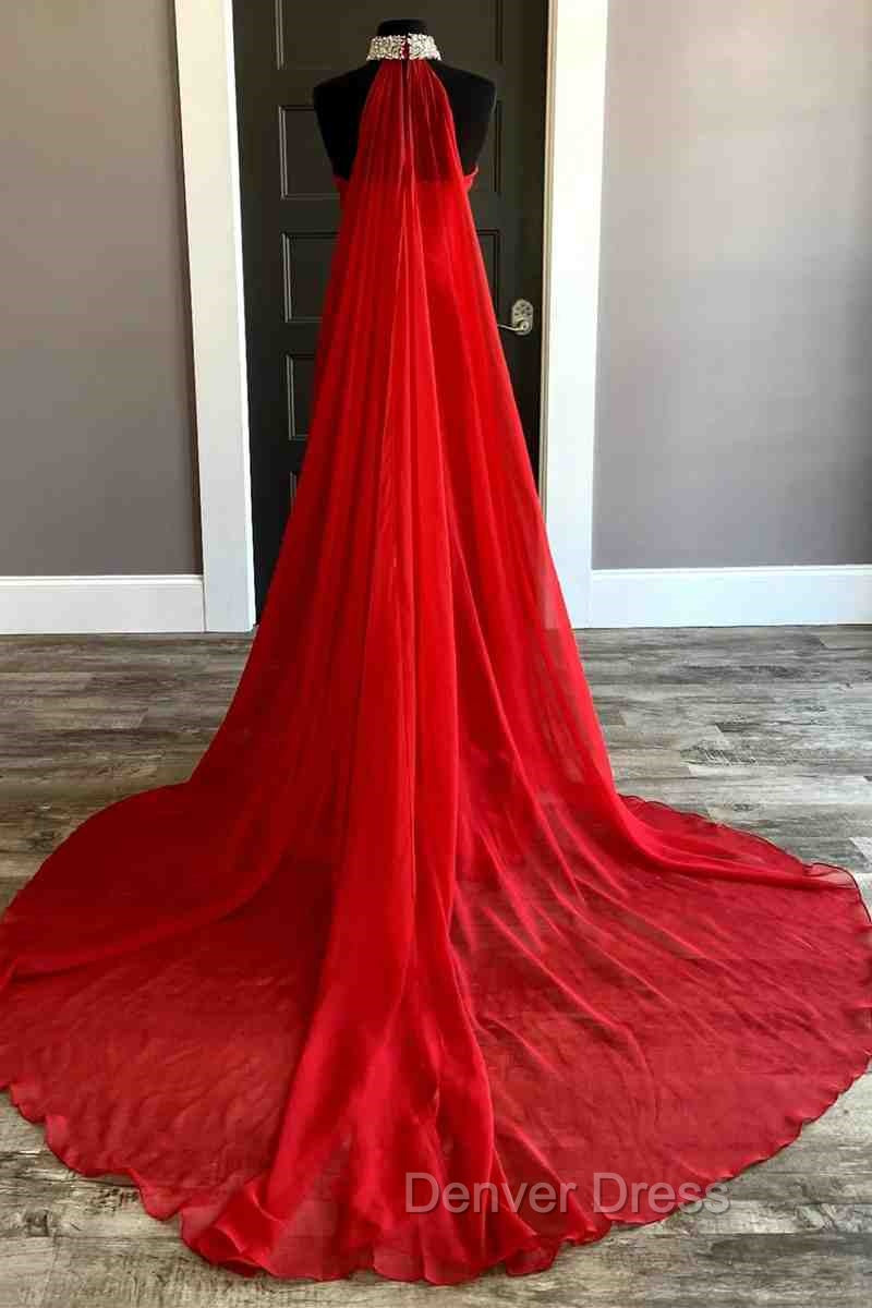 Strapless Beaded Side Slit Red Long Prom Dresses With Cape Secondary image