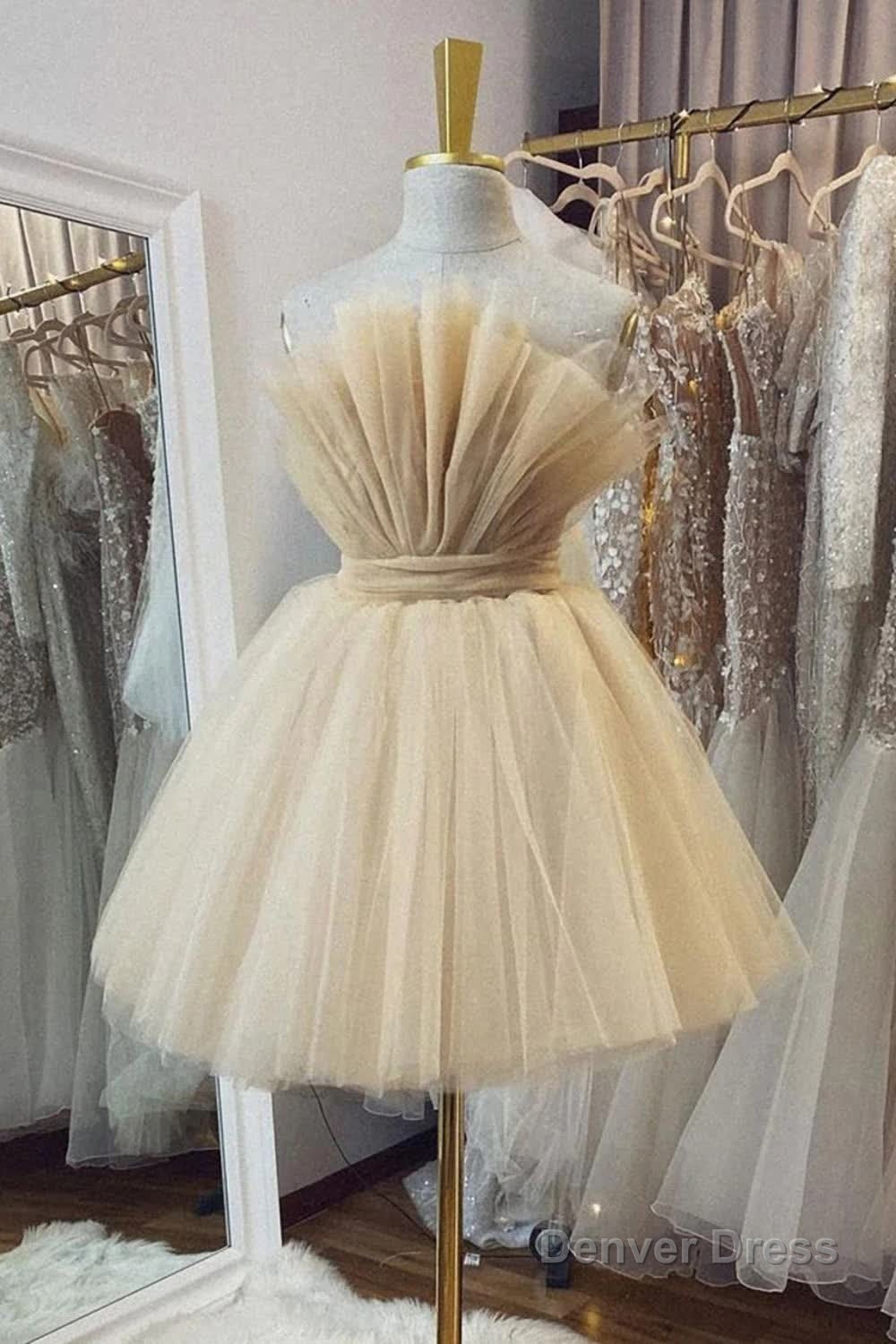 strapless beige a line short homecoming dress