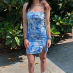 Strapless Blue Print Bodycon Prom Dress Homecoming Dresses