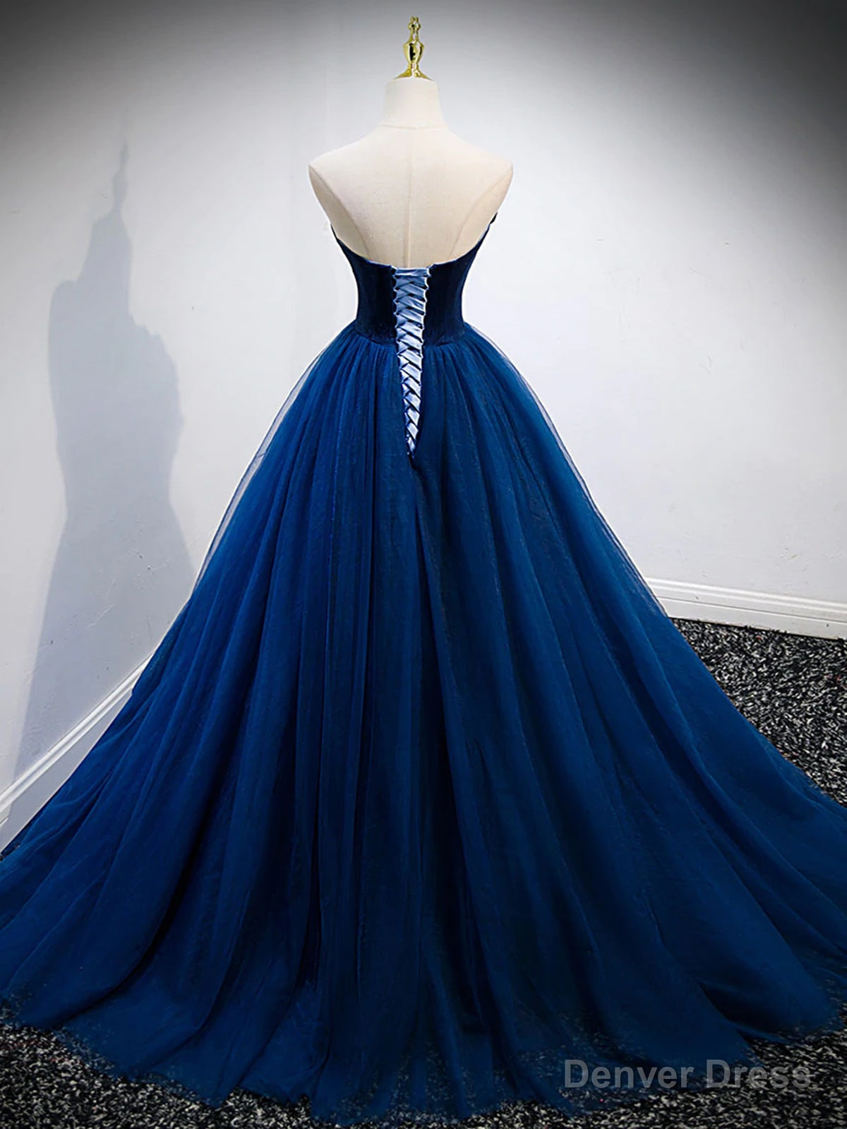 Strapless Blue Velvet Long Prom Dress, Blue Velvet Long Prom Graduation Dresses