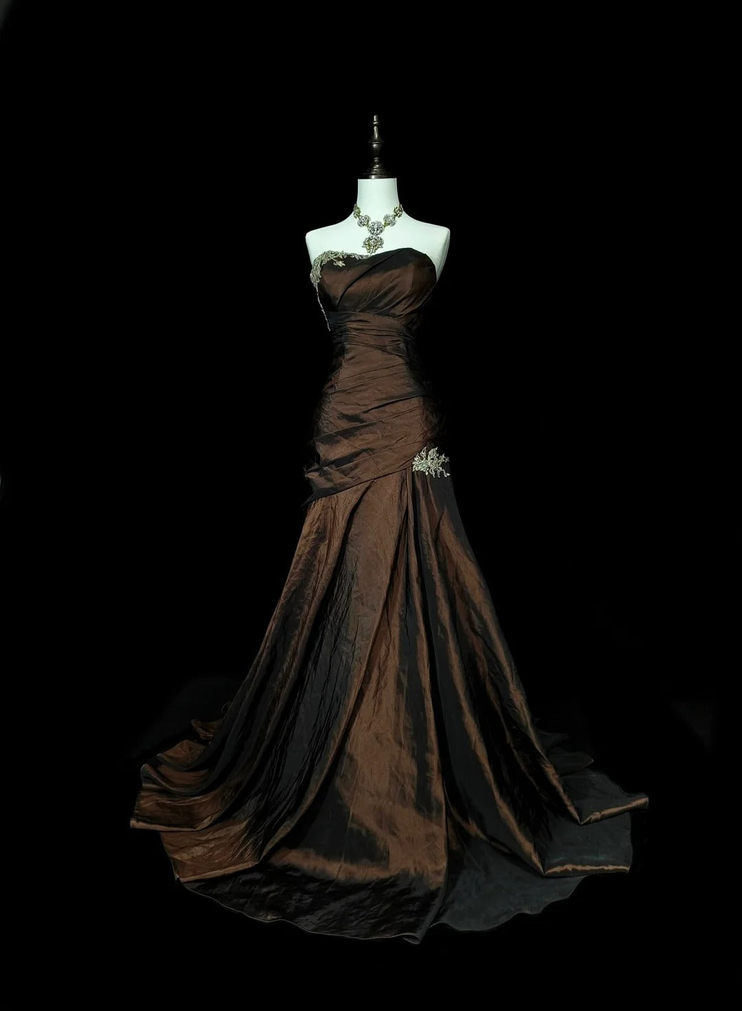 Strapless Brown Vintage Prom Dresses, Sleeveless Long Prom Gown Main image