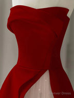 Strapless Burgundy Long Prom Dresses, Strapless Burgundy Long Formal Evening Dresses