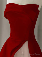Strapless Burgundy Long Prom Dress, Strapless Burgundy Long Prom Dresses