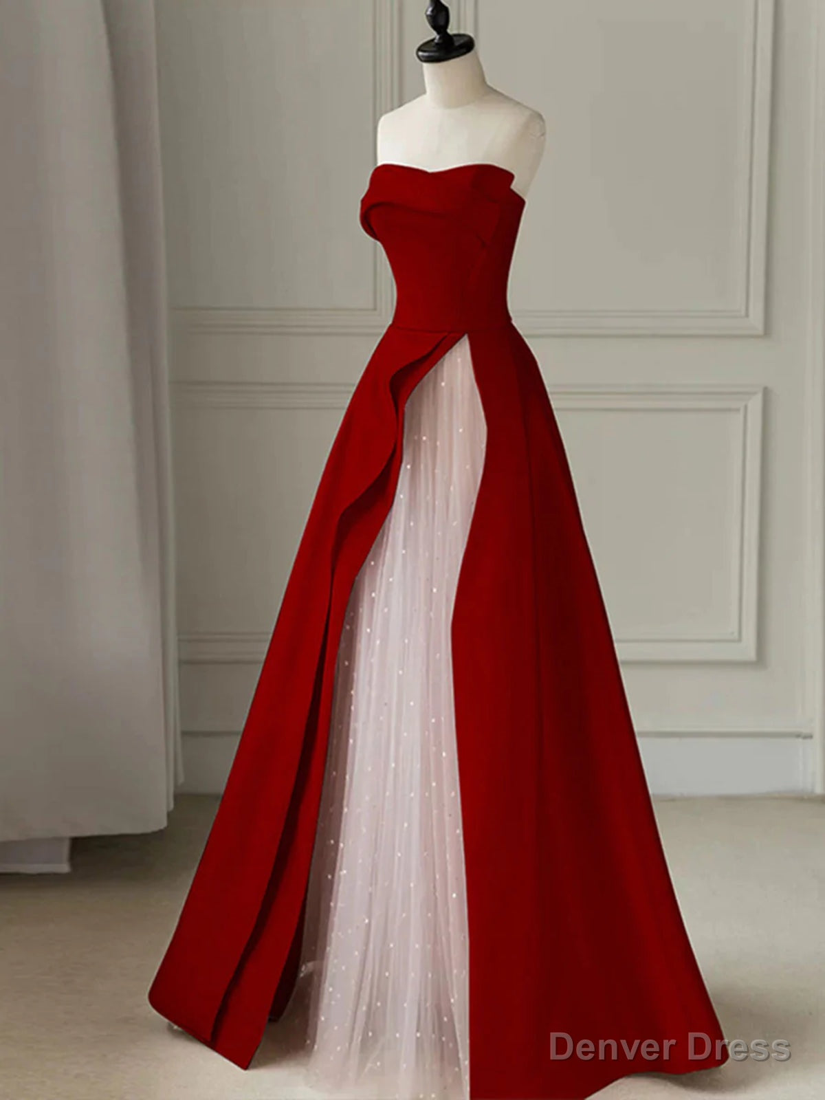 Strapless Burgundy Long Prom Dresses, Strapless Burgundy Long Formal Evening Dresses Main image