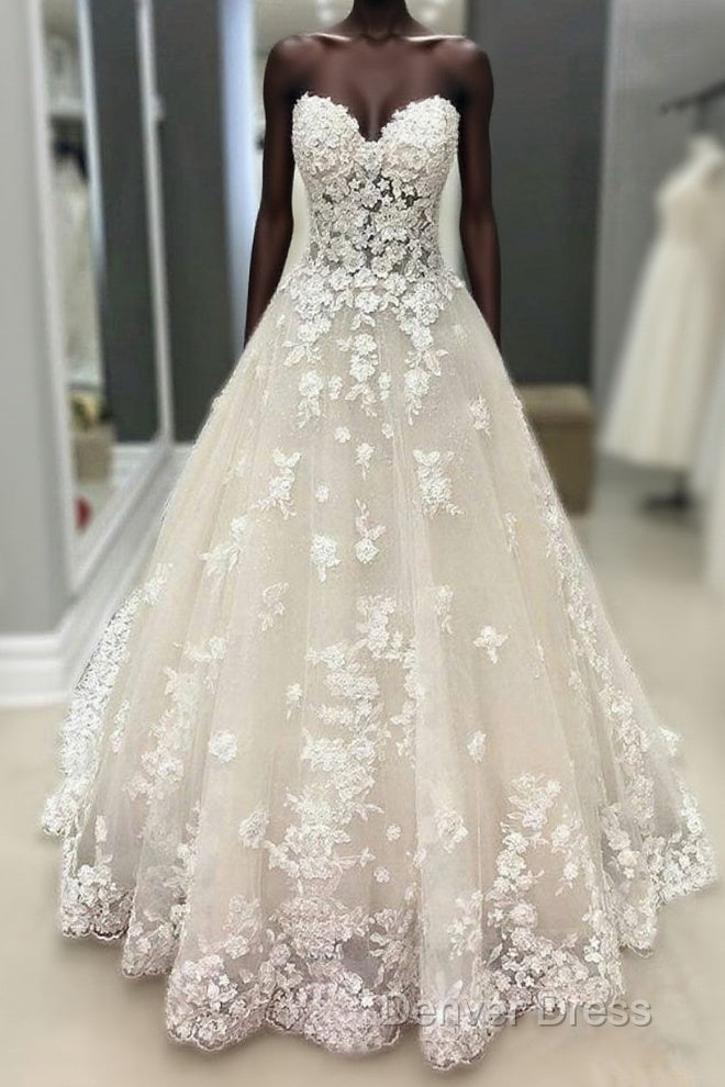 Strapless Champagne Lace Wedding Dresses Prom Dresses, Formal Gown Main image