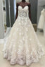 Strapless Champagne Lace Wedding Dresses Prom Dresses, Formal Gown