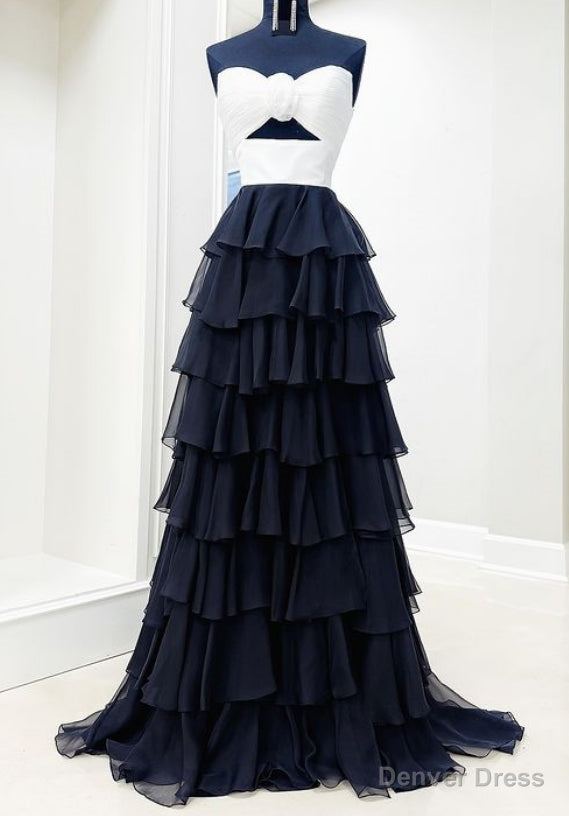 Strapless Chiffon Ruffle Long Prom Dresses with Keyhole in Bodice Main image
