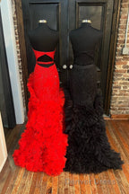 Strapless Cut Out Back Ruffle Layers Mermaid Prom Dresses