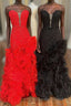 Strapless Cut Out Back Ruffle Layers Mermaid Prom Dresses