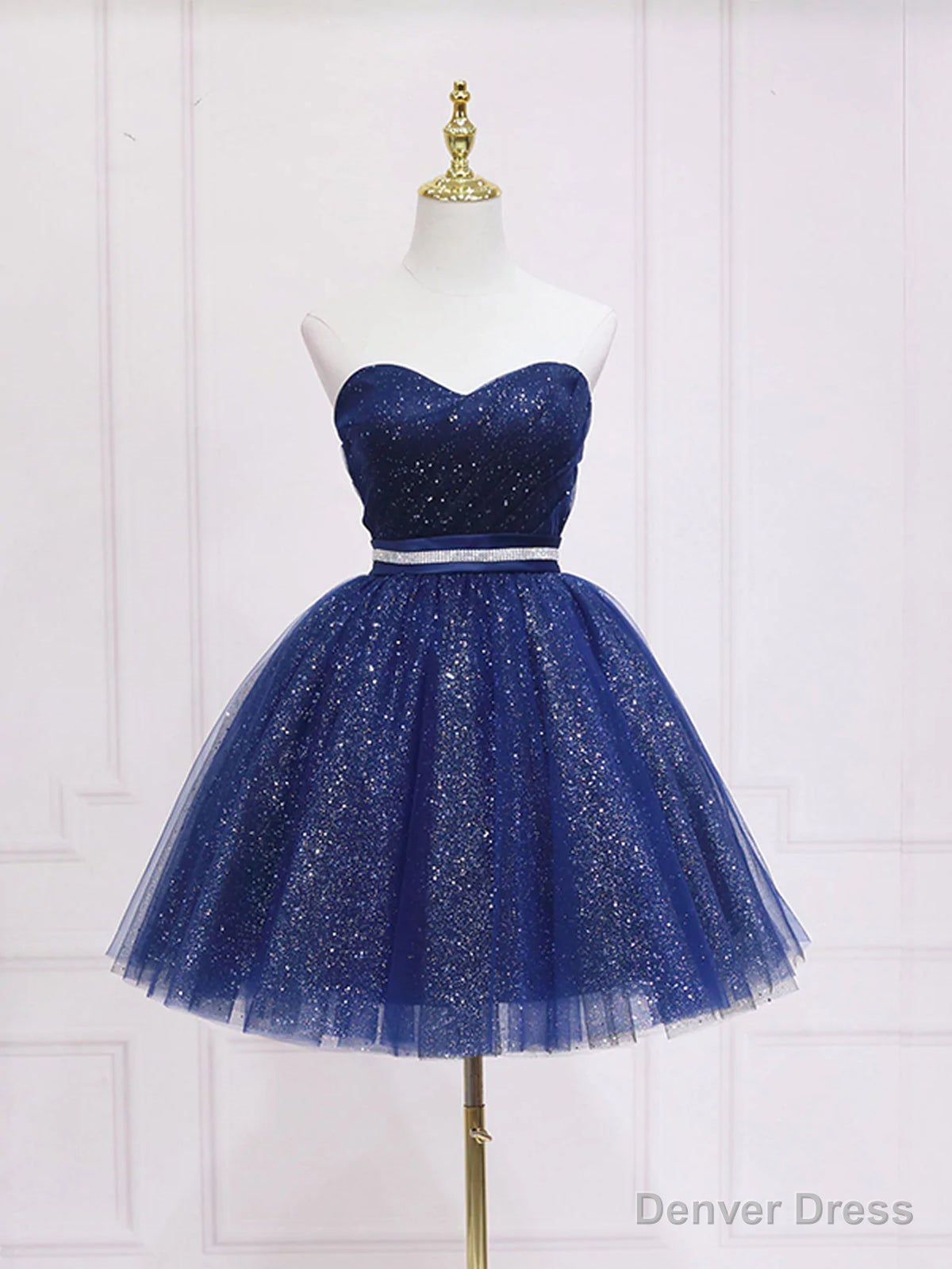 Strapless Dark Blue Short Prom Dress, Short Dark Blue Graduation Homec