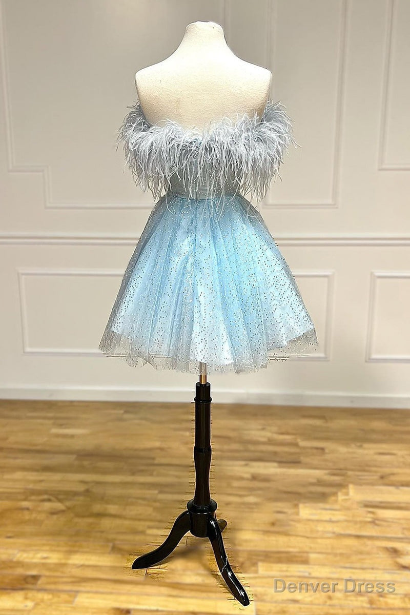 Strapless Feather A Line Cute Homecoming Dresses Secondary image