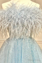 Strapless Feather A Line Cute Homecoming Dresses