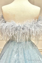Strapless Feather A Line Cute Homecoming Dresses