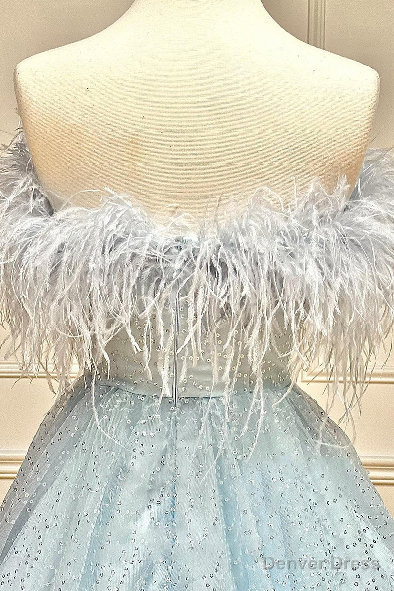 Strapless Feather A Line Cute Homecoming Dresses