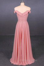 Strapless Floor Length Chiffon Pink Prom Simple A Line Bridesmaid Dresses
