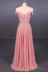 Strapless Floor Length Chiffon Pink Prom Simple A Line Bridesmaid Dress