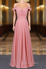 Strapless Floor Length Chiffon Pink Prom Simple A Line Bridesmaid Dresses