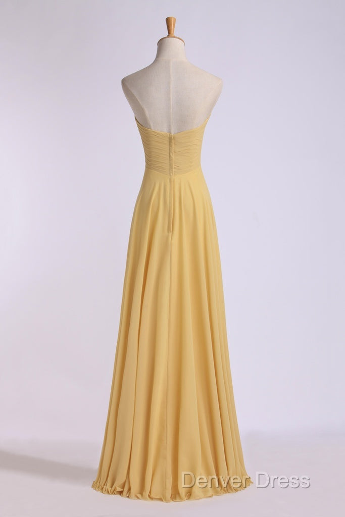 Strapless Gold High Waist Chiffon Long Bridesmaid Dresses Secondary image