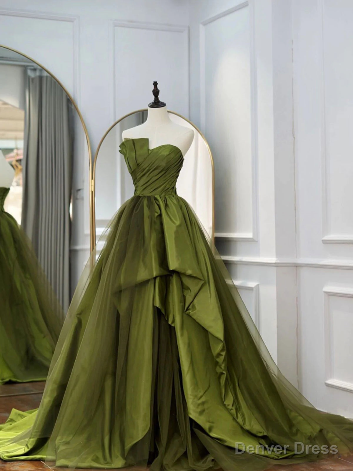 Strapless Green High Low Prom Dress, High Low Green Long Prom Dresses