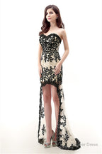 Strapless Lace Appliqued Chiffon Asymmetrical Prom Dresses