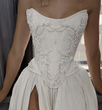 Strapless Lace Satin White Vintage Wedding Dresses,