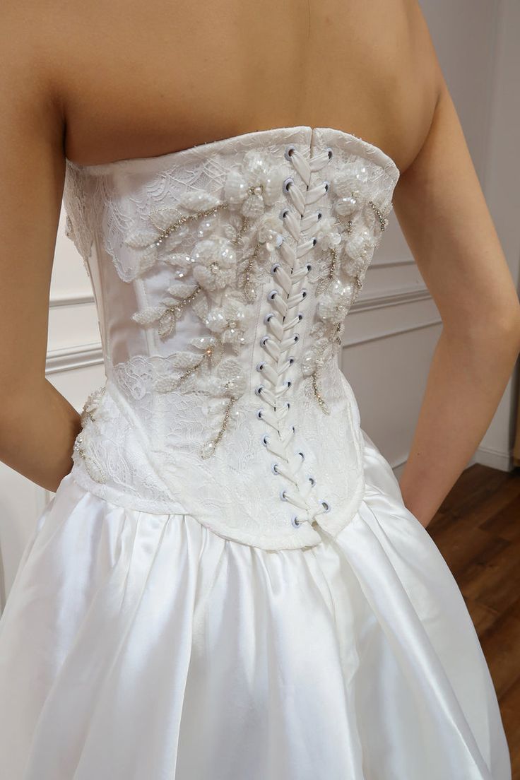 Strapless Lace Satin White Vintage Wedding Dresses,