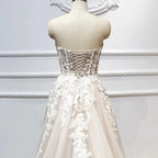 Strapless Lace-up Beaded Appliques A-line Wedding Dress