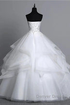 Strapless Layers Wedding Gown With Appliques Beadings
