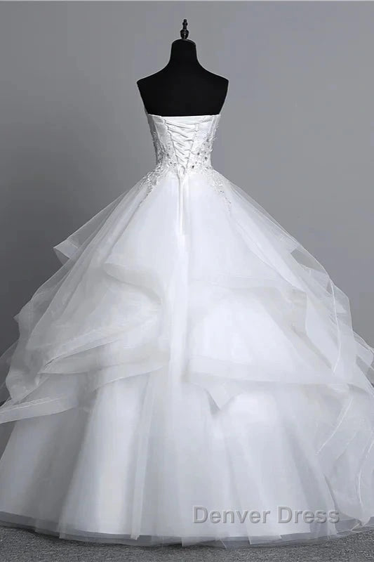 Strapless Layers Wedding Gown With Appliques Beadings