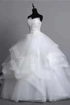 Strapless Layers Wedding Gowns With Appliques Beadings