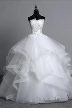 Strapless Layers Wedding Gowns With Appliques Beadings