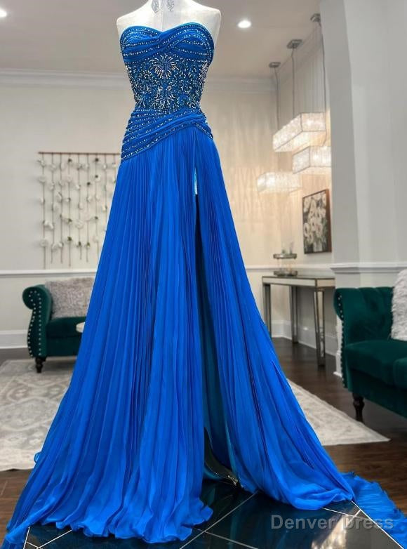 Strapless Long Prom Dresses with Beading and Slit Main image