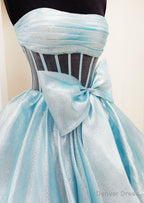 Strapless Long Prom Dresses with Bow and Ruffle Skirt