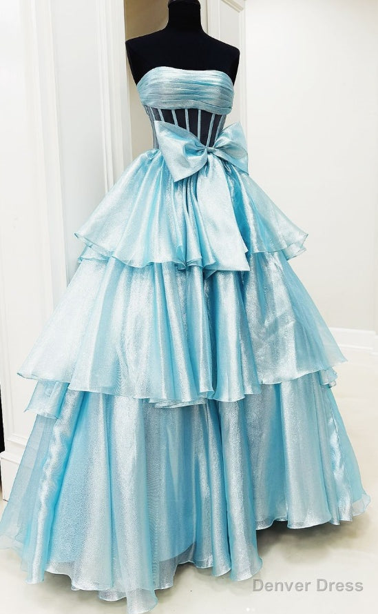 Strapless Long Prom Dresses with Bow and Ruffle Skirt Main image