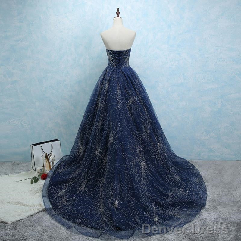 Strapless Long Tulle Ball Gown Prom Dresses With Sequins