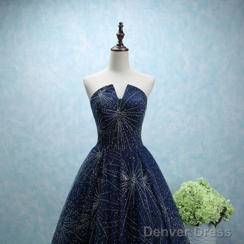 Strapless Long Tulle Ball Gown Prom Dresses With Sequins