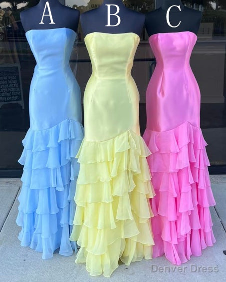 Strapless Mermaid Long Prom Dresses with Chiffon Ruffle Skirt Main image