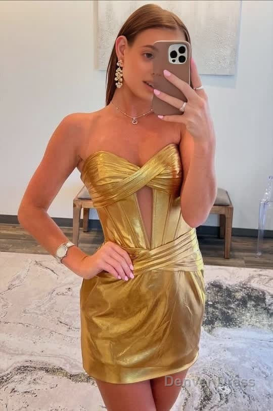 Strapless Metallic Royal Blue Keyhole Ruched Tight Homecoming Dresses