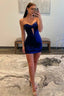 Strapless Metallic Royal Blue Keyhole Ruched Tight Homecoming Dresses